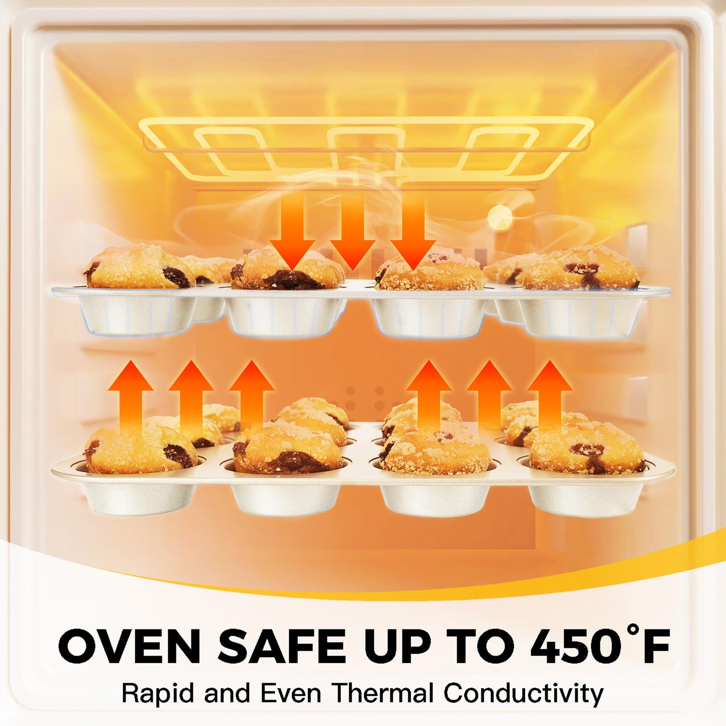 HONGBAKE Bakeware Sets, Baking Pans Set, Nonstick Oven Pan for Kitchen with Wider Grips, 10-Piece Including Rack, Cookie Sheet, Cake Pans, Loaf Pan, Muffin Pan, Pizza Pan -Cream