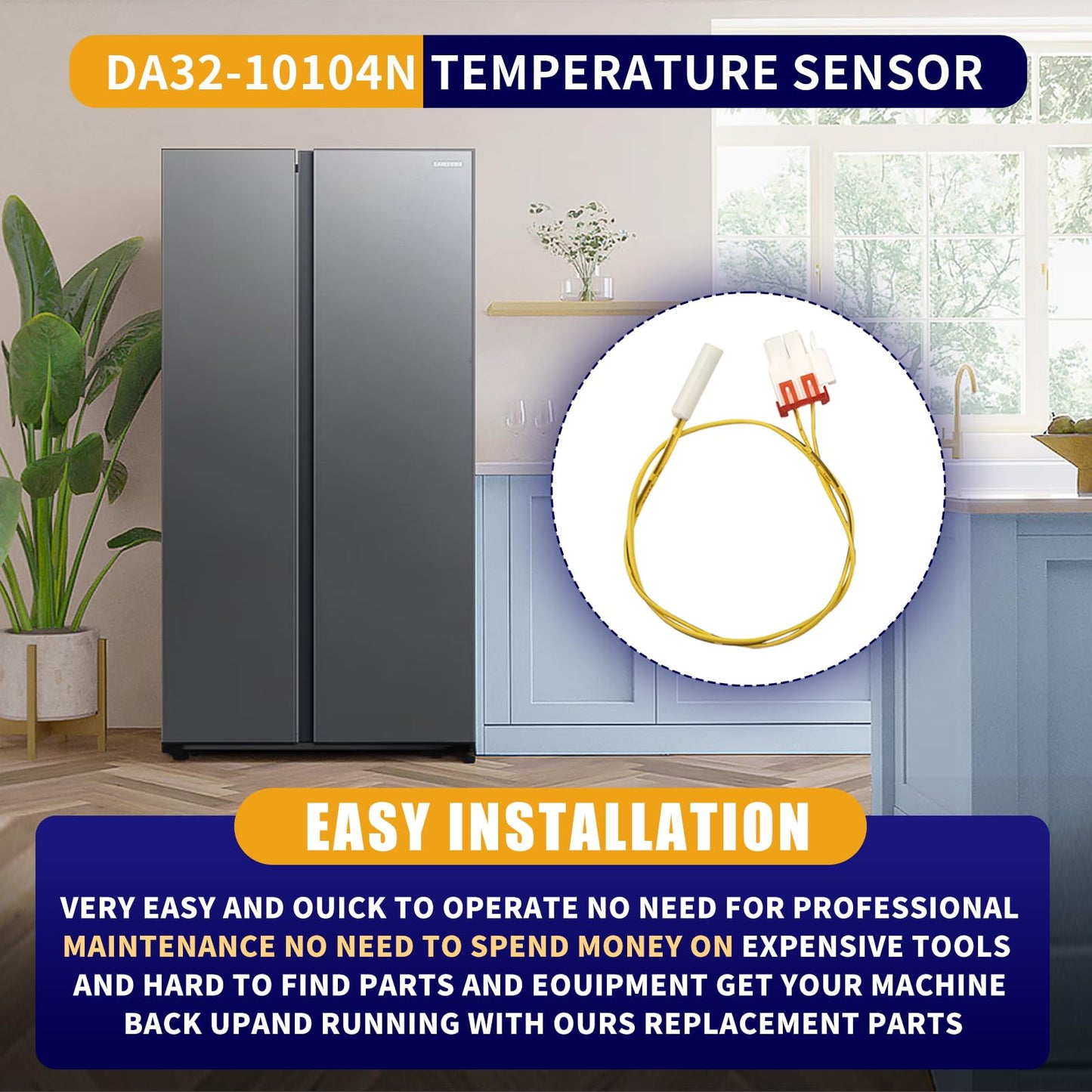 2-Pack DA32-10104N Temperature Sensor for Samsung Refrigerator, Compatible with DA32-10104V 2030330 AP4979323 PS4138666 114002,Refrigerator Temp Sensor