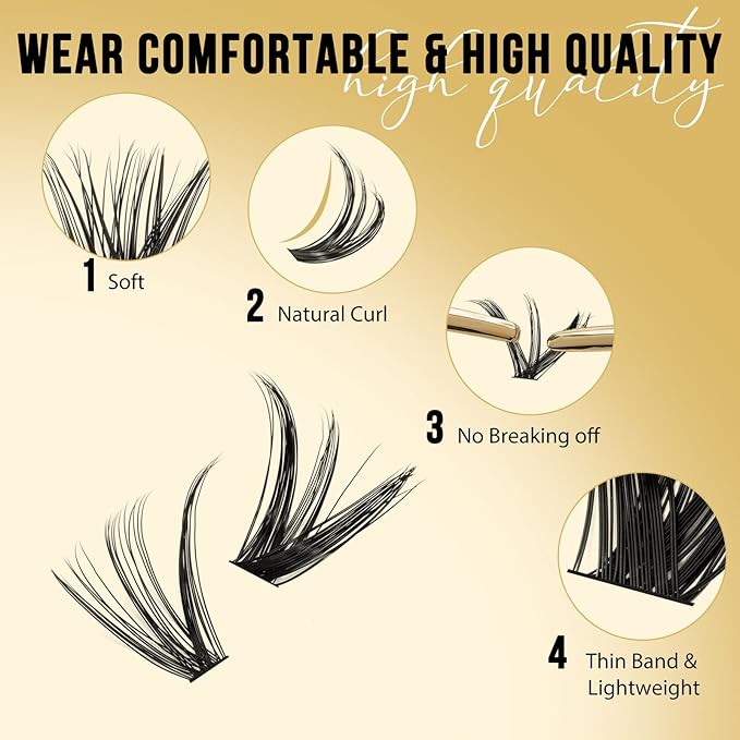 QUEWEL Lash Clusters 320Pcs Cluster Lashes 40D+50D C Curl Lash Cluster Eyelash Extensions Mix9-16mm Individual Eyelashes Clusters Wispy Lash Clusters Thin Band Soft to Use at Home(40D+50D C Mix9-16)