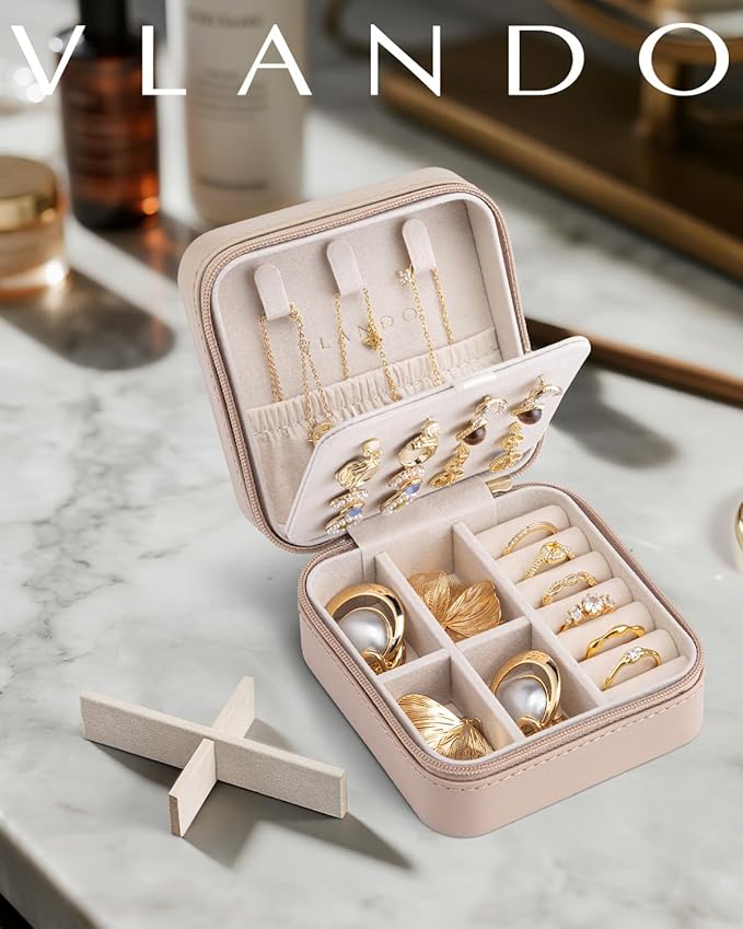VLANDO Bridesmaid Proposal Gifts - Travel Jewelry Case, Small Travel Jewelry Organizer Box for Girls Women - Toffee