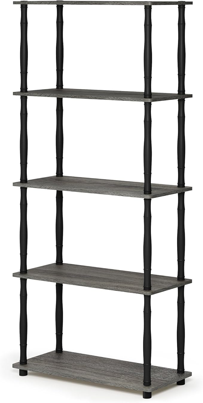 Furinno TURN-S-TUBE Storage Shelves, 5-Tier Book Shelf, Corner Shelf, Toolless Open Shelves, Classic Tubes, for Organization and Storage, Living Room, Garage, Home Office, French Oak