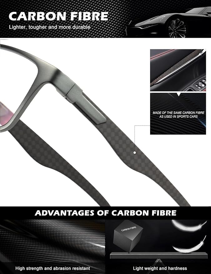 ANYLUV Carbon Fiber Reading Glasses for Men Women, Blue Light Blocking Computer Readers, Anti Glare Spring Hinge