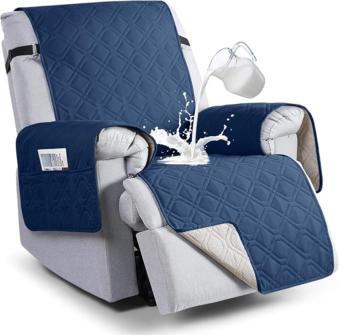 VANSOFY 100% Waterproof Recliner Chair Covers, Recliner Cover Non-Slip Dog Chair Cover Furniture Protector Washable Slipcover with Pocket, Elastic Straps for Pets, Dogs(Ocean Blue, 25")