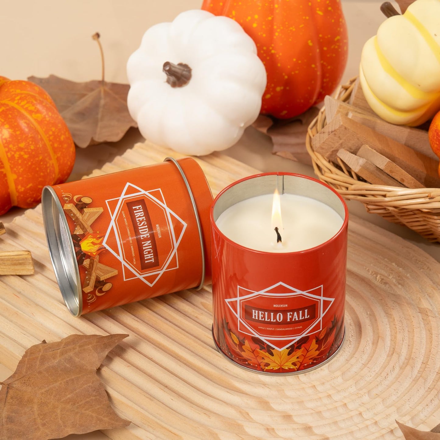 Fall Scented Candles Gift Set – 4 Pack of 9Oz Soy Candles, Autumn Fragrances (Pumpkin Spice, Apple Pie, Hello Fall, Cinnamon Clove), Holiday Gifts for Women & Men
