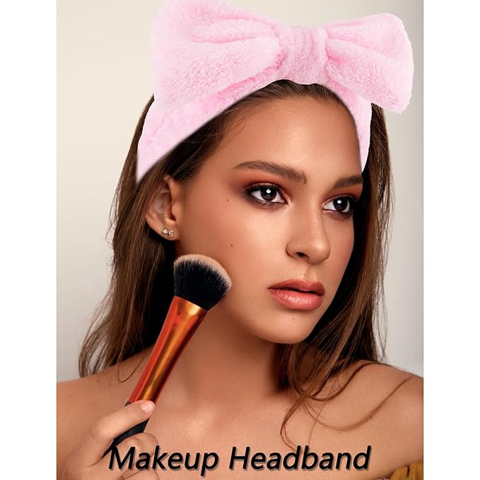 VELSCRUN Spa Headband, Makeup Face Wash Skincare Headbands, Bow Hair Band Party Favors for Washing Face, Stocking Stuffers For Women Teen Girls Christmas Gifts Hair Accessories Pink Red