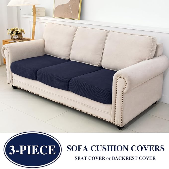 Couch Cushion Covers Seat Cushion Cover Stretch Couch Cover Separate Sectional Sofa Slipcovers Furniture Protector(3 Pieces for Seat or Sofa Backrest, Navy)