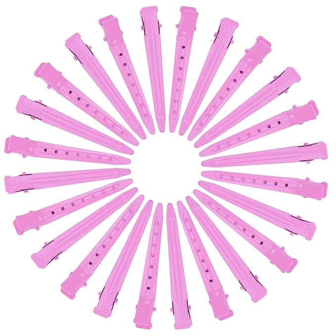 24 Packs Duck Bill Clips, Bantoye 2.75 Inches Rustproof Metal Alligator Curl Clips with Holes for Hair Styling, Hair Coloring, Pink