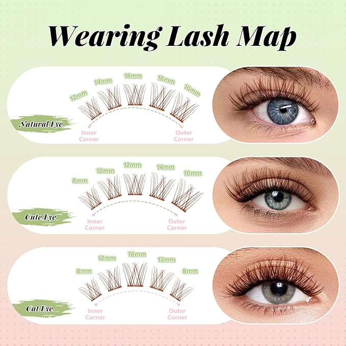 KEYYOU Venus Brown Lash Clusters Fairy Eyelash Extension C Curl 120Pcs Eyelash Extension Wispy Natural Invisible Band Lash with Waterproof DIY Lash Extension at Home(Venus Brown-C-8-16MIX)