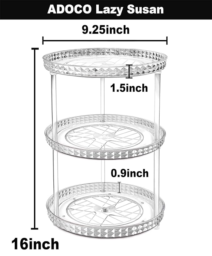 3 Tier Diamond Lazy Susan Bathroom Organizer Countertop, Clear 360 Rotating Cosmetic Makeup Organizer for Vanity, Skincare Organizers Perfume Organizer for Counter - Organization and Storage -9.25INCH