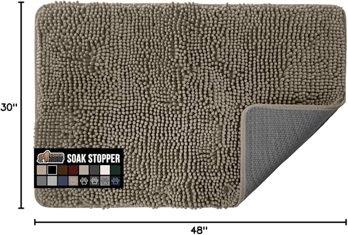 GORILLA GRIP SoakSTOPPER Dog Door Mat, 48x30 Machine Washable Rug Absorbent Doormat Captures Moisture Mud Dirt, Quick Dry Soft Chenille Entryway Rugs Indoor Entrance Mats for Dog Paws, Cappuccino
