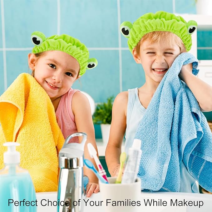 Skincare Headband Frog - 6pcs Set: 2 Green Frog Headbands for Skincare & 4 Wristbands for Washing Face - Non-Slip, Adjustable, Soft Microfiber, Warm Gift for Women, Girls