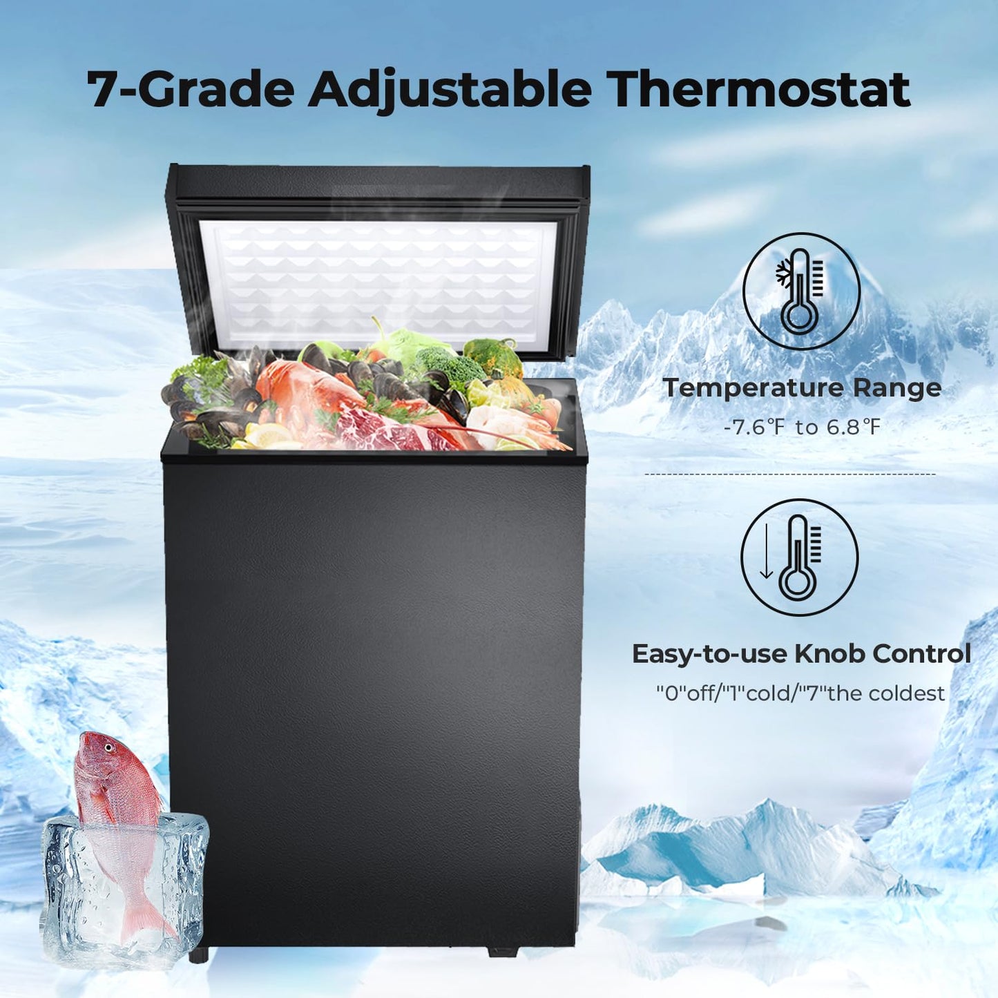 Electactic Chest Freezer 2.8 Cubic Feet Compact Freezer with 2 Removable Baskets, Free Standing Top open Door Deep Freezer, Adjustable Temperature for Home Dorm, Bar, Basement, Kitchen