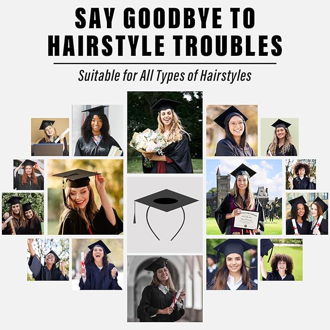 No-Slip Graduation Cap Headband, 2 Pcs Comfortable Grad Cap Headband Insert with Eva Foam Sticker, Reliable Grip for All-Day Ceremony, Fits Most Head Sizes