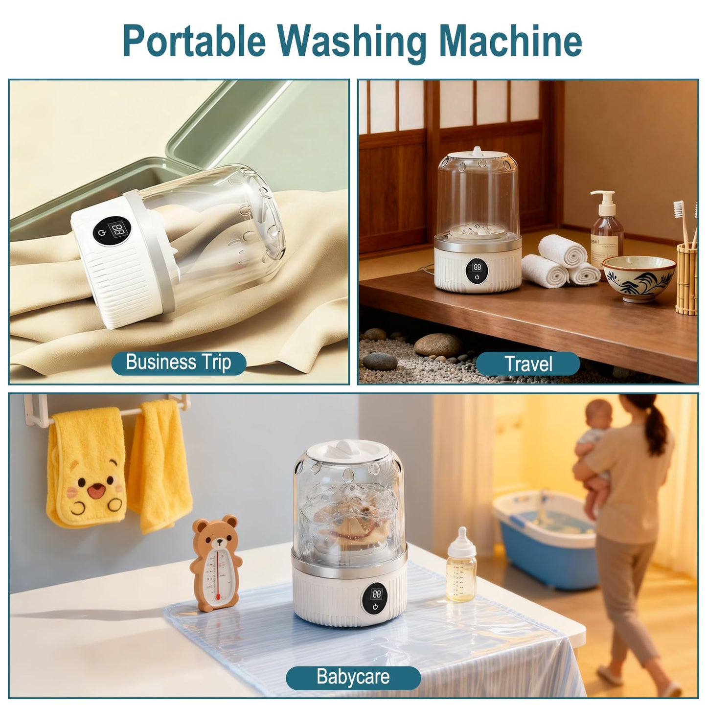 Portable Washing Machine, Compact Laundry Washer Deep Cleans Small Clothes, Socks, Underwear, Mini Washing Machine Rechargeable for Apartment, RV, Hotel, Travel & Camping Use