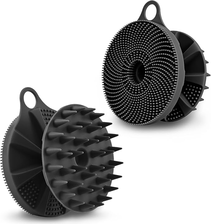 INNERNEED 2-in-1 Silicone Body Scrubber and Scalp Massager Shampoo Brush, Food-Grade Soft Material, More Hygienic, Easily Lather, Convenient for Travel, Gym, Business,etc (Black)