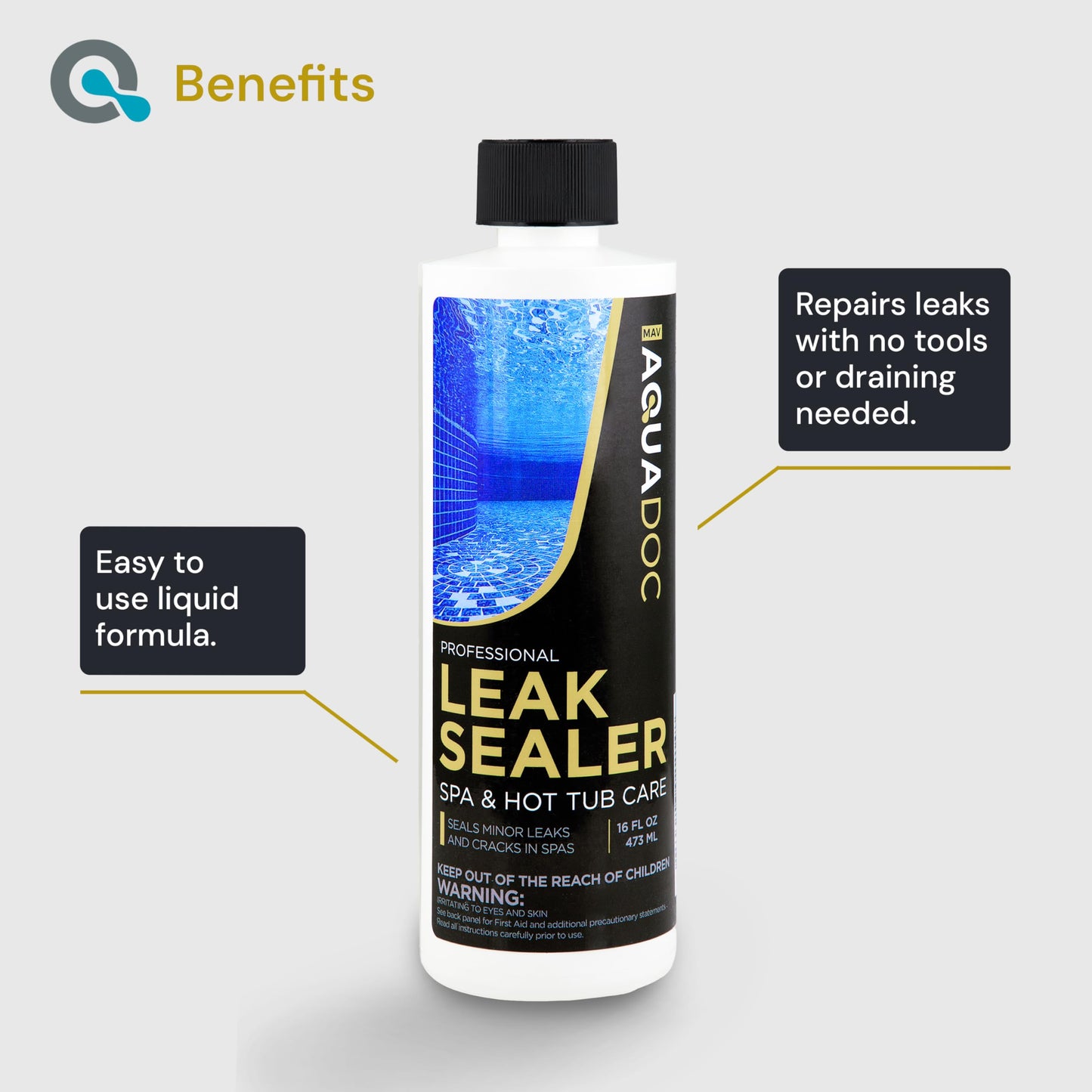 Hot Tub Leak Sealer to Fix Leaks Easily - Spa Leak Sealer 16oz, Advanced Spa Repair Chemical Made in the USA - AquaDoc
