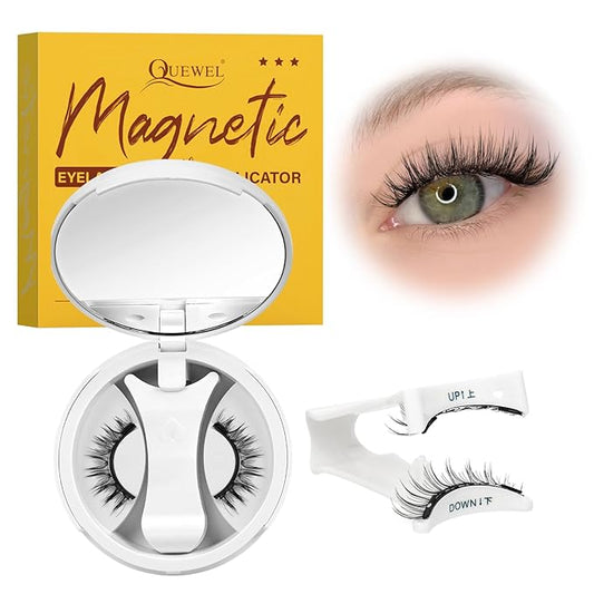 QUEWEL Magnetic Eyelashes with Applicator Reusable No Glue Needed Magnetic Lashes Cat Eye Natural Look Lashes Kit Easy to Wear and Remove(NZH D01)