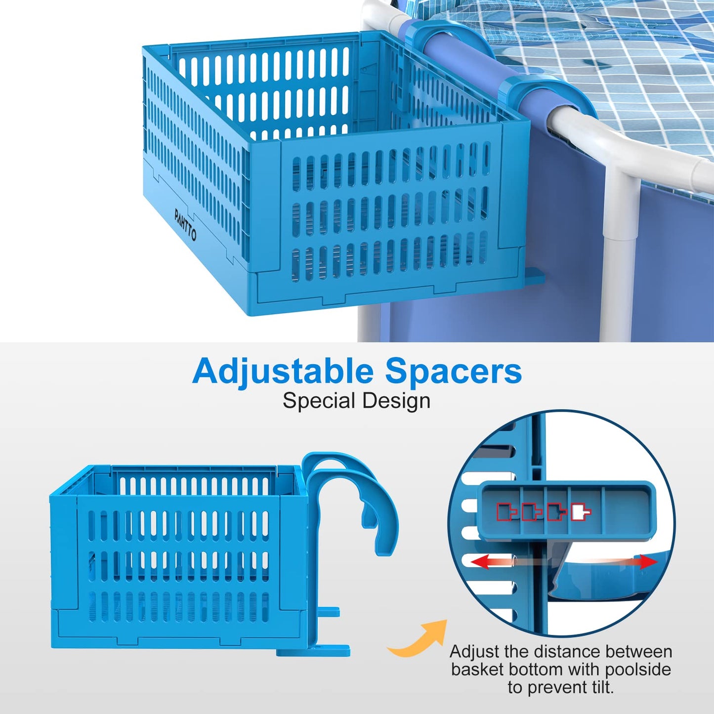 PAHTTO XL Poolside Storage Basket 2pcs, Foldable Above Ground Pool Storage Basket for Pool Toys, Towels, Beverages, Poolside Organizer, Pool Accessories for Above Ground Swimming Pool, Blue