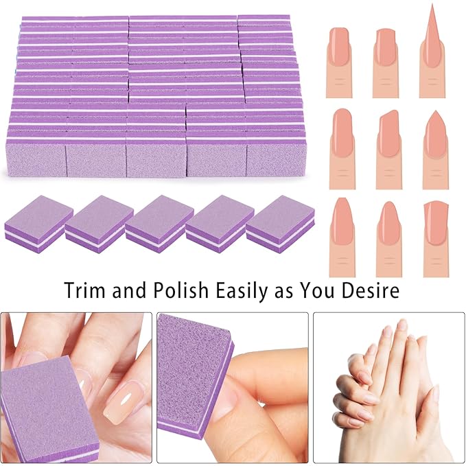 102pcs Toe Separators Set - Premium Pedicure Tool Super Soft Pedicure Toe Separator- Mini Nail Buffer Block File 80/100 Grit 2 Sided, Purple
