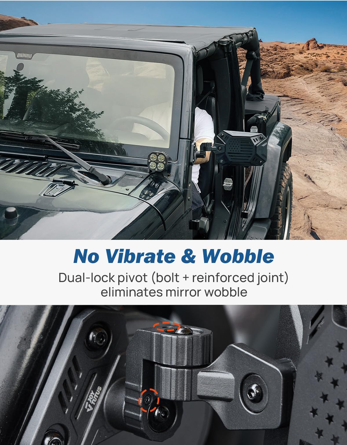 JOYTUTUS Wrangler Mirrors Doors Off Compatible with Wrangler TJ JK & Unlimited, Wrangler JK Side Mirrors for Wrangler 1997-2018, Wider View No Vibrate & Wobble (Patented), Does Not Fit on Doors