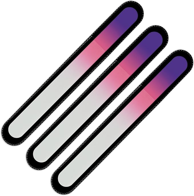 Mont Bleu Rainbow Crystal Nail File in Black Pouch - Large/Professional Size - Czech Tempered Glass - Handmade in Bohemia (Czech Republic)