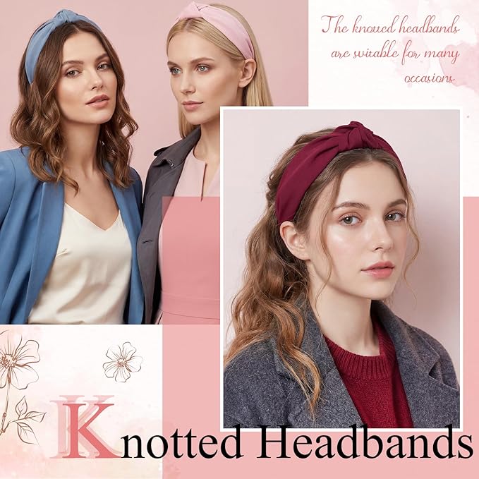 obeoby 8Pcs Knotted Headbands, Non-Slip Fashion Women's Hairbands Teacher Headbands for Women Hair Accessories Gifts for Grandma(Dark Series)