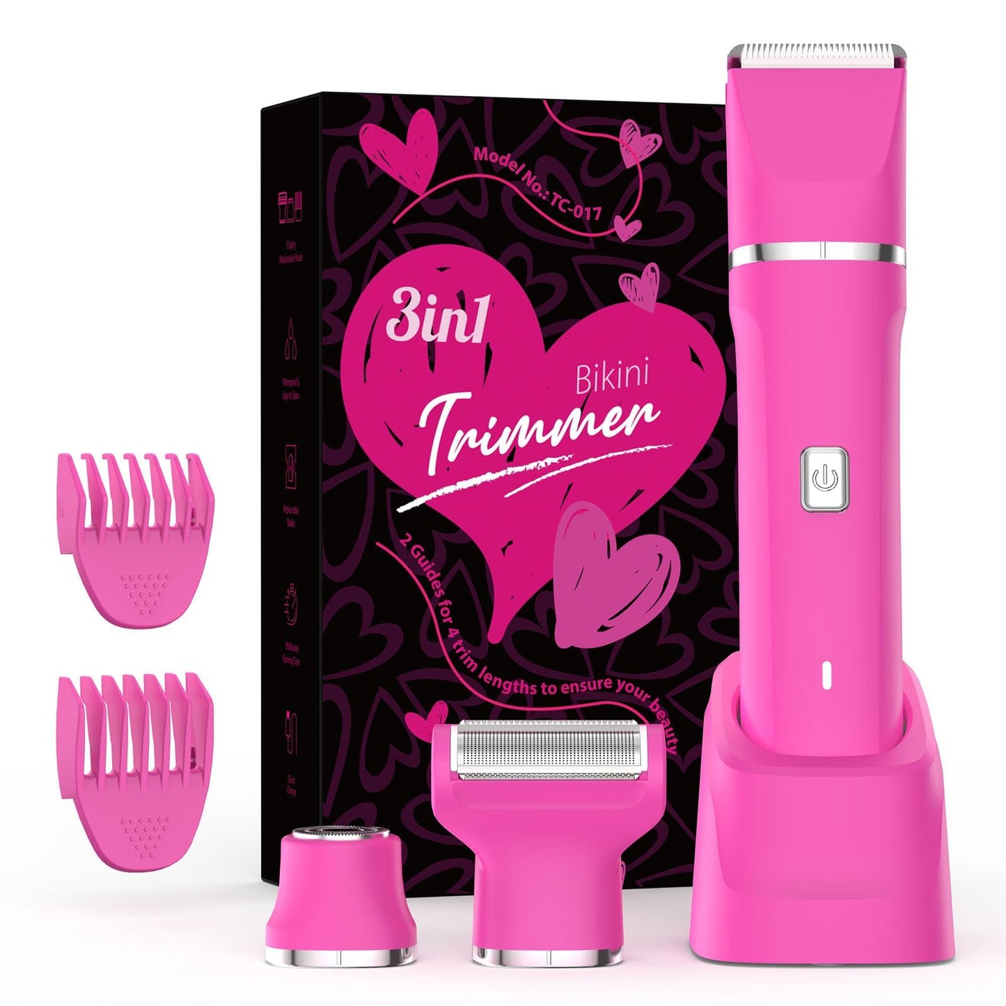 Bikini Trimmer for Women - IPX7 Waterproof Pubic Hair Remover for Shower & Travel, 3-in-1 Bikini Trimmer with Body/Round/Curved Heads, Hypoallergenic Foil & Ceramic Blades, Self-Care Gifts for Women