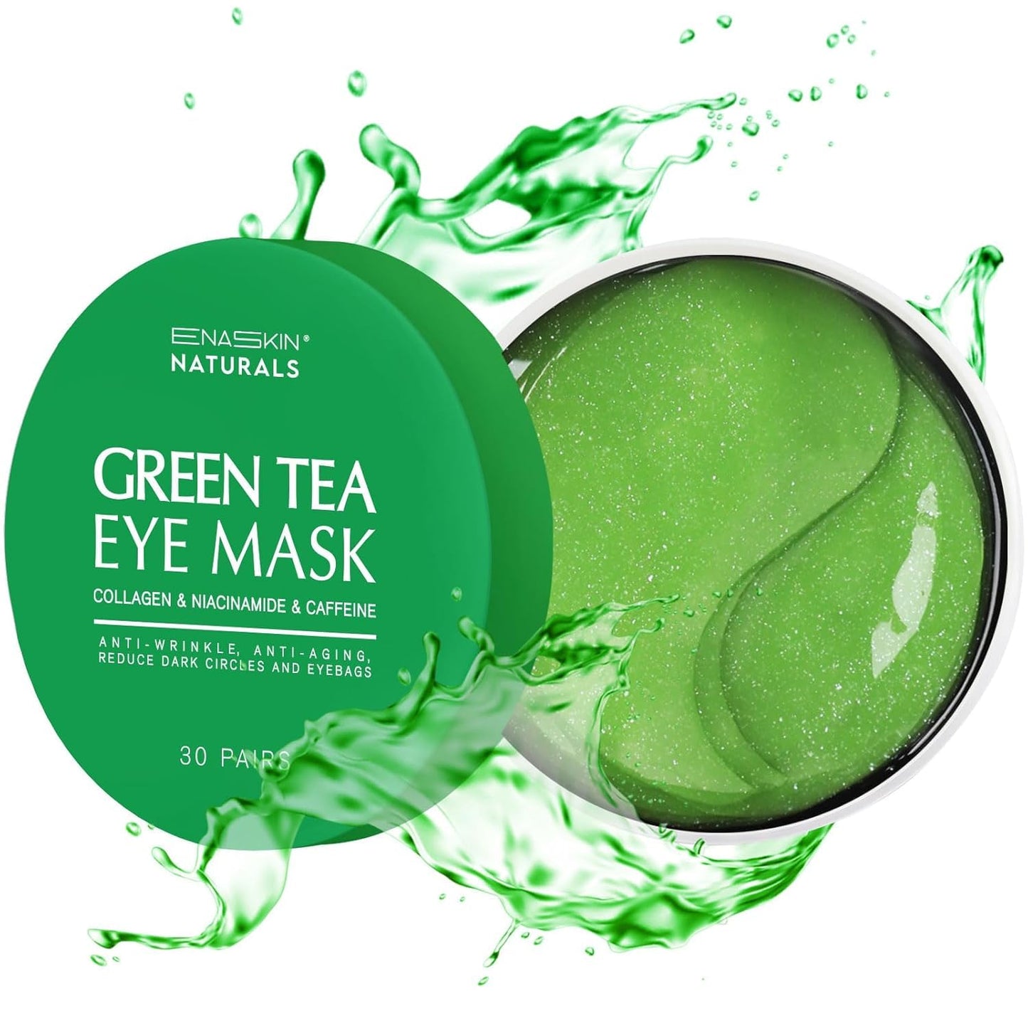 Enaskin Naturals Under Eye Patches for Dark Circles: 60 Pairs Green Tea Eye Gels Mask - Reduce Wrinkles Puffy & Bags - Skin Treatment Pads - Anti Aging Moisturizer For Women (Green 2 Pack)