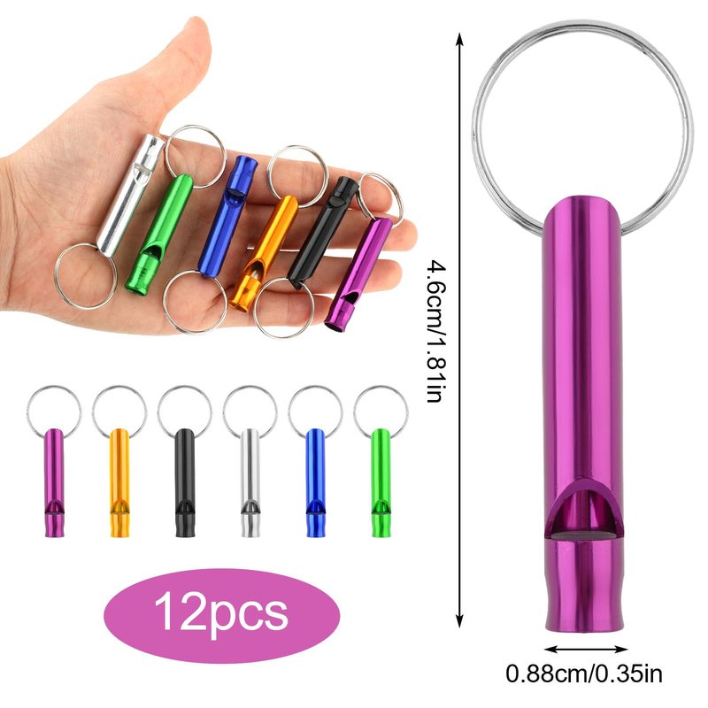 Mabor 12Pcs Aluminium Safety Whistle Keychain Emergency Whistle Survival for Camping Hiking Loud Whistles Emergency for Women Defense Outdoor Sports Boating Hunting