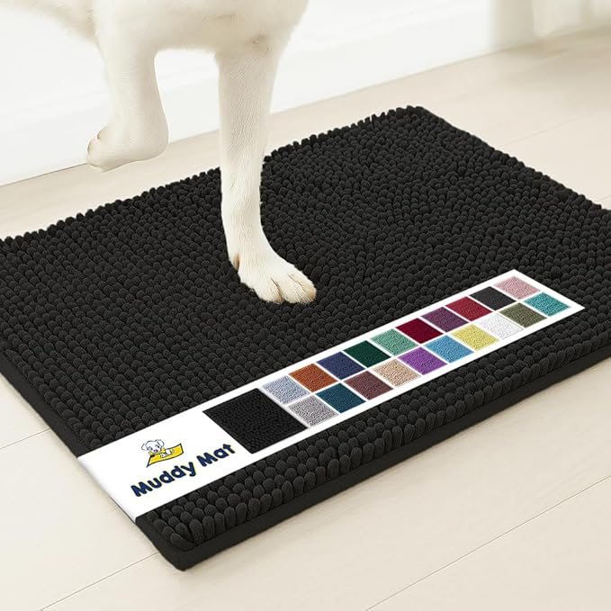 Muddy Mat® | Super Absorbent Door Mat Indoor, Microfiber Quick Dry Chenille Entryway Rug, Non-Slip Front Door Mat, Indoor Mats for Entryway, Machine Washable Pet Rug, Black 6ft x 9ft
