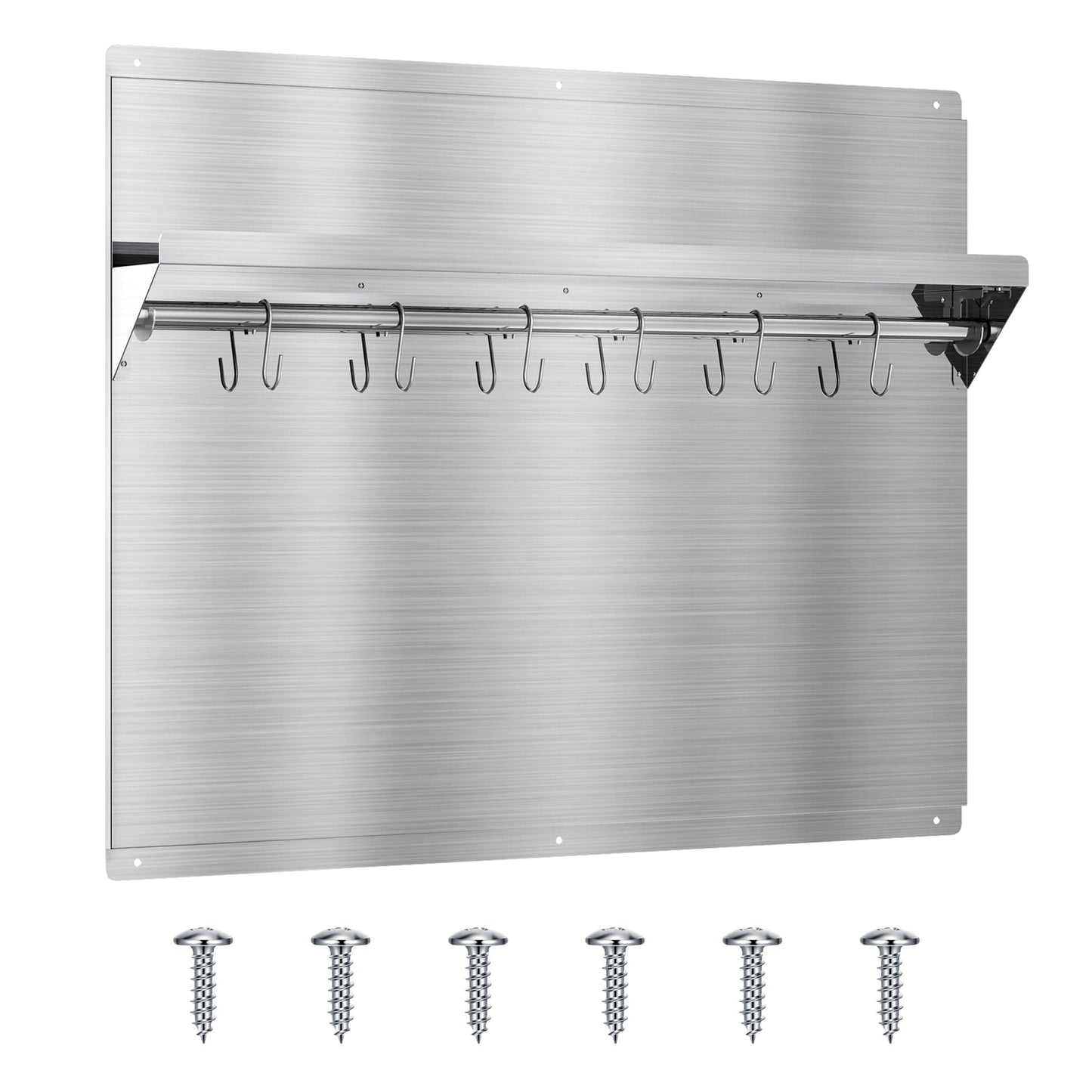 EKON Stainless Steel Backsplash 24 x 30 Inch Wall Shield for Kitchen Easy Clean And Installation with Built-in Storage Shelf and Hanging Rack