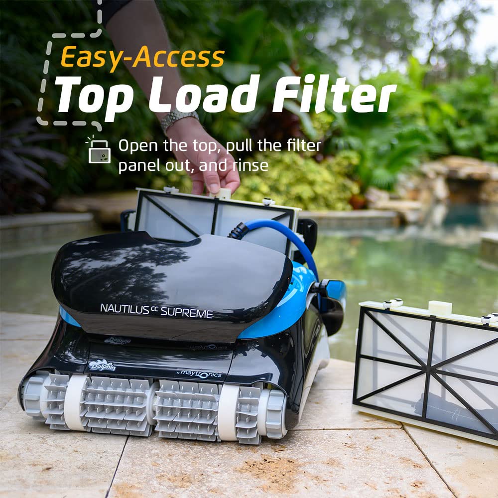 Dolphin Nautilus CC Supreme Wi-Fi Automatic Robotic Pool Vacuum Cleaner, Dual Drive, Waterline Scrubber Brush, Top Load Filter, Ideal for In-Ground Pools up to 50 FT