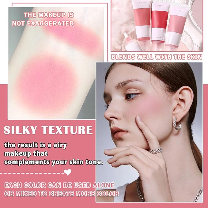 2Pcs Blush Cream for Cheeks,Face Matte Contour Blushes Makeup,Buildable Shimmer Facial Cheek Blusher Shades