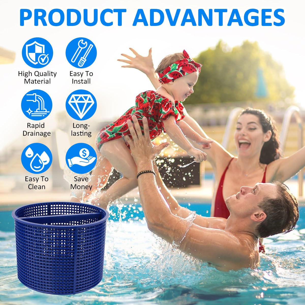 NOOTO B-152 Replacement Basket for Hayward Swimming Pool Skimmer Basket SPX1082CA 1082CA 7" B152 - Blue