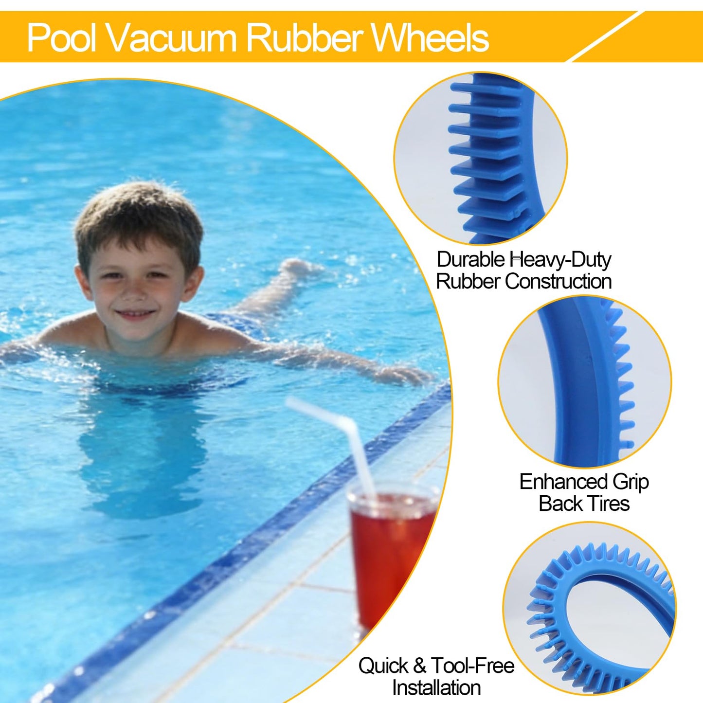 Pool Cleaner Tire Combo Kit for Hayward Pool Vacuums fit for Poolvergnuegen with Super Hump Front 896584000-143 and Rear Tires 896584000-082 Robot Vacuums(2pcs front tires + 2pcs back tires)