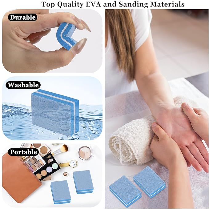 102pcs Toe Separators Set - Premium Pedicure Tool Super Soft Pedicure Toe Separator- Mini Nail Buffer Block File 80/100 Grit 2 Sided, Blue