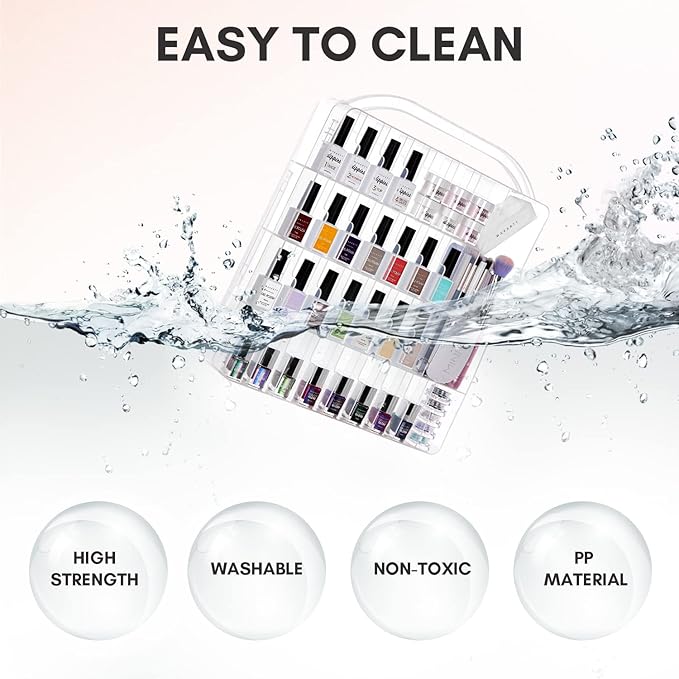 Makartt Gel Nail Polish Organizer, Clear Storage Case Holder for 60 Bottles, Large Compartment, Space-Saving, Travel Carry, Colors Display