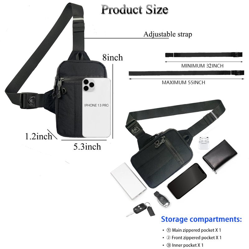 Vpoofree Mini Anti Theft Sling Bag for Men Crossbody,Small Chest Bag Casual Trendy Waterproof Lightweight Phone Crossover Daypack (Black mini anti theft crossbody sling bag)