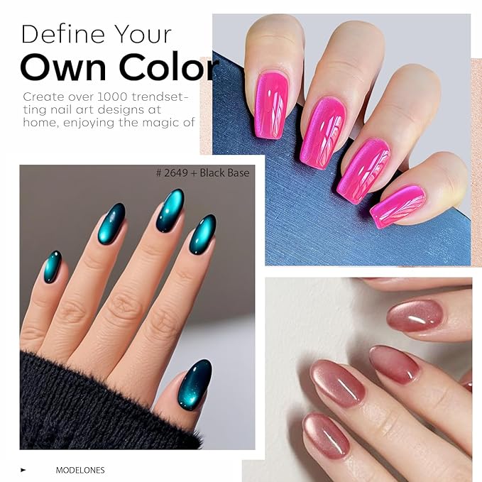 Modelones Cat Eye Gel Nail Polish Set, 6 Colors Coloful Neon Galaxy Champagne Lake Blue Grape Purple Gold Brown Hot Pink 9D Glassy Cat Eye Glitter Gel Polish with Magnet LED Soak Off Manicure Gift