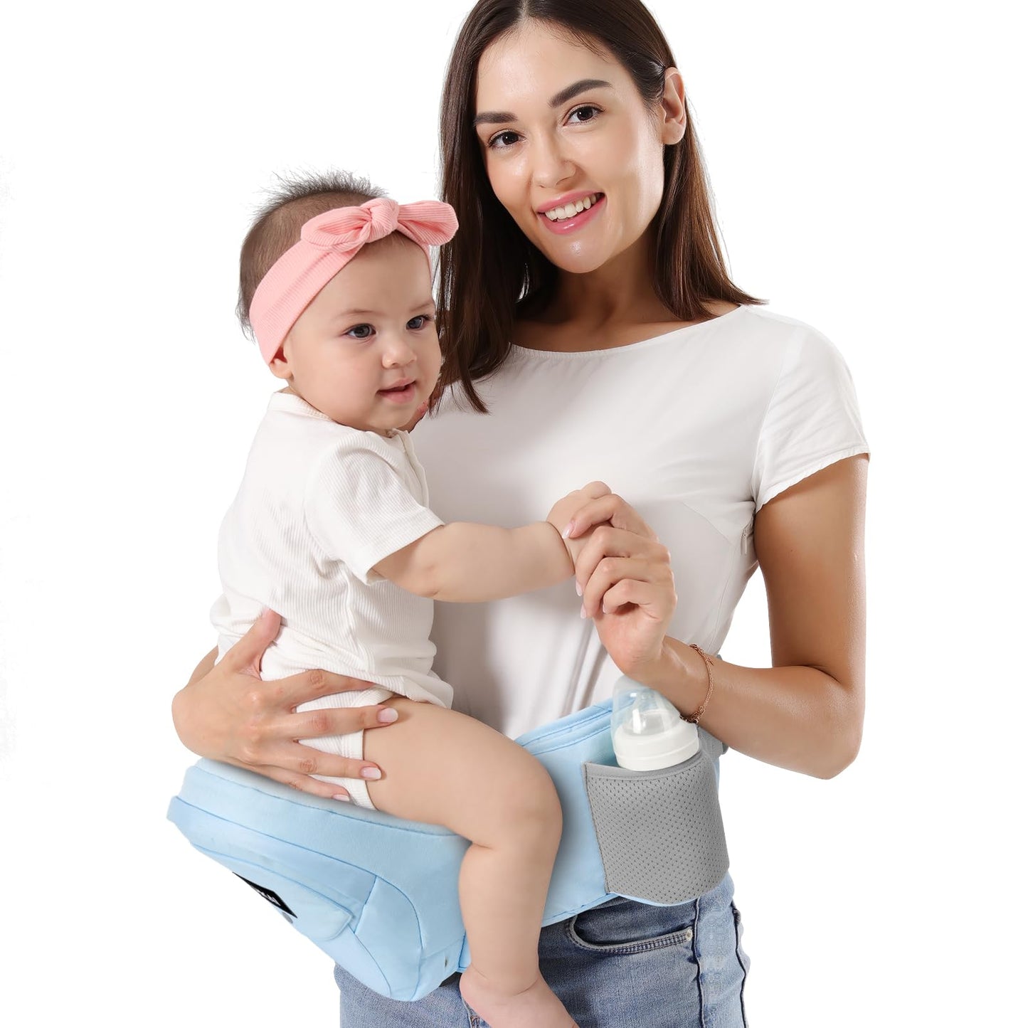 HKAI Baby Hip Carrier,Baby Carrier with Adjustable Waistband & Breathable Mesh, Ergonomic Carrier with Non-Slip Hip Seat Surface for Newborns & Toddlers (Light Blue)
