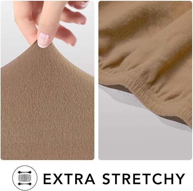 PureFit Super Stretch 4 Seater Sofa Slipcover – Spandex Non Slip Soft Couch Sofa Cover, Washable Furniture Protector with Non Skid Foam and Elastic Bottom for Kids, Pets （XX Large, Camel）