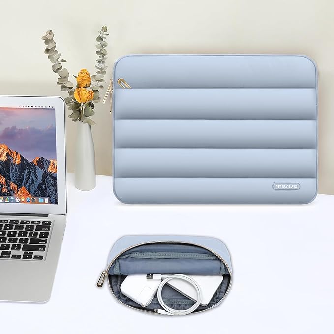 MOSISO Laptop Case 14 inch, 14 inch Puffy Laptop Sleeve Compatible with HP Lenovo Dell ASUS Acer, HP Stream, Dell Latitude, Lenovo IdeaPad, Polyester Horizontal Bag with Small Case, Baby Blue