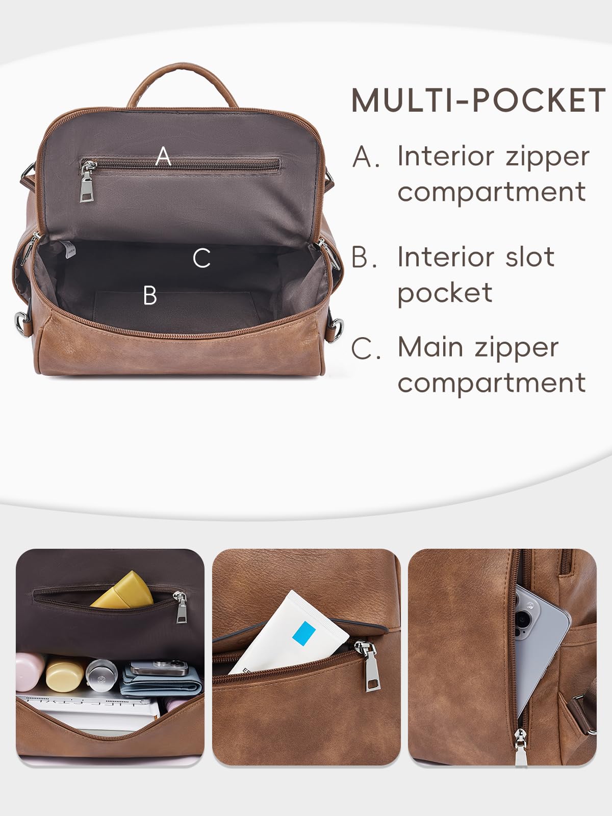 CLUCI Backpack Purse for Women, Womens Backpack Purse, Leather Anti-theft Large Fashion Designer Travel Bag Ladies Shoulder Bags