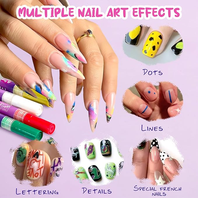 12 Color Nail Art Pens, 2026 Upgrade 0.5 MM Nail Polish Pens Drawing Painting Point Liner Acrylic Painted Pen Kit, DIY Nails Art Design Manicure Tools Christmas Gifts (2 Set)