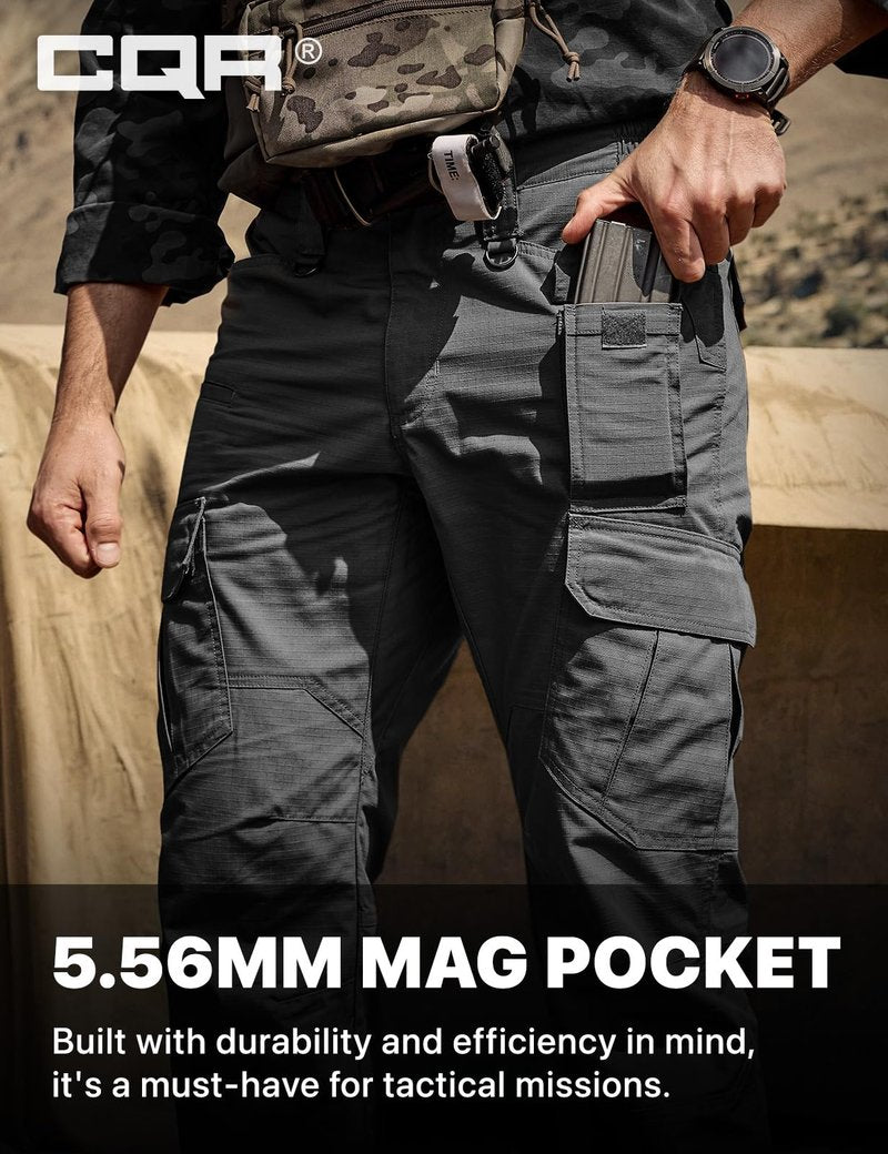 CQR Men's Tactical Pants, Water Resistant Ripstop Cargo Pants, Lightweight EDC Work Hiking Pants, Outdoor Apparel, Duratex Mag Pocket Charcoal, 38W x 34L