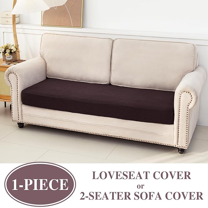 Couch Cushion Cover Loveseat Cover or 2 Seat Sofa Cover Washable Stretch Sectional Sofa Slipcover(1 Piece for Loveseat or Sofa 2-Seater, Brown)