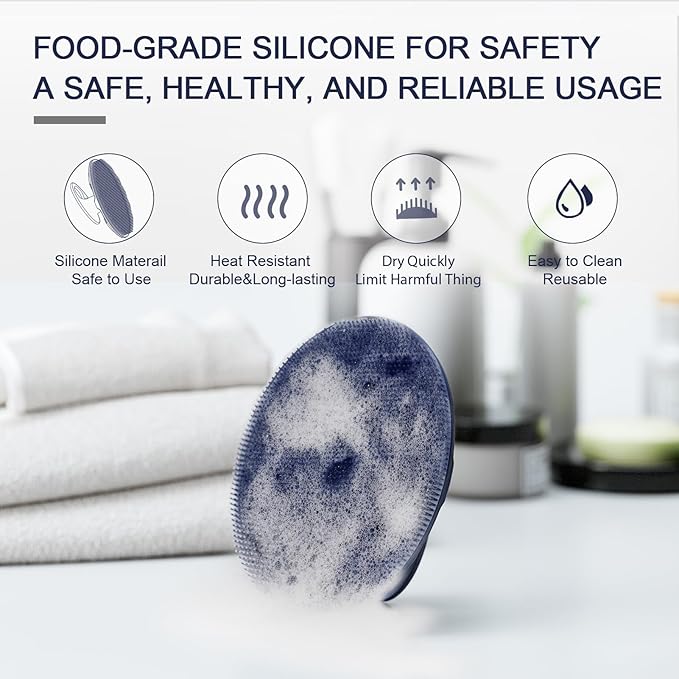 BEAUTAIL Silicone Body Scrubber Shower Bath Wash Brush Gentle Exfoliating Scrub Cleansing Loofah for Women Men Baby Sensitive Skin, Easy to Clean, Lather Nicely, More Hygienic, 1 Pack, Blue