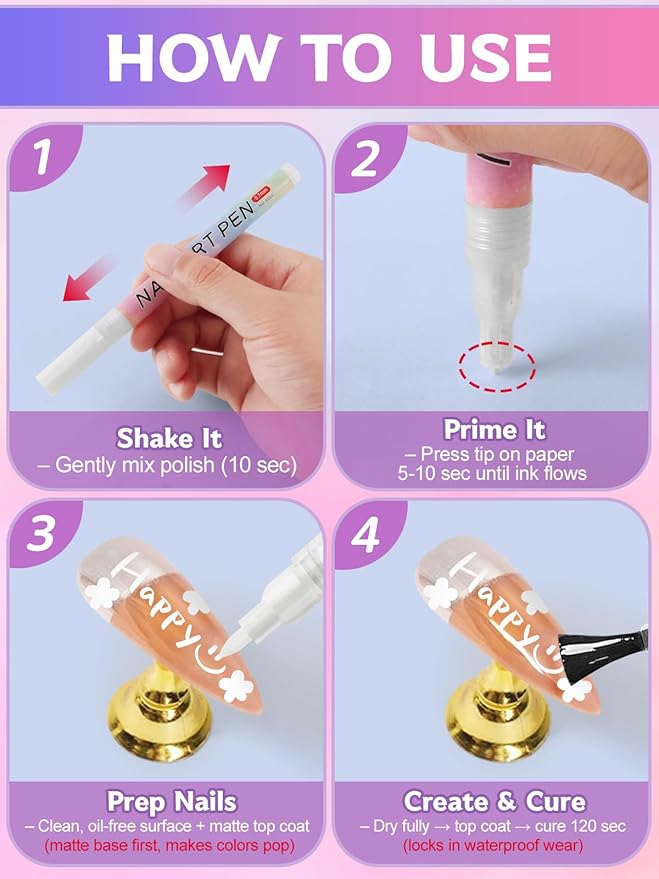 Kalolary 1PCS White Nail Art Pens，0.7mm Nail Polish Pens Quick Dry Long-last Nail Graffiti Dotting Painting Liner Nail Art Markers for DIY Nail Art Design