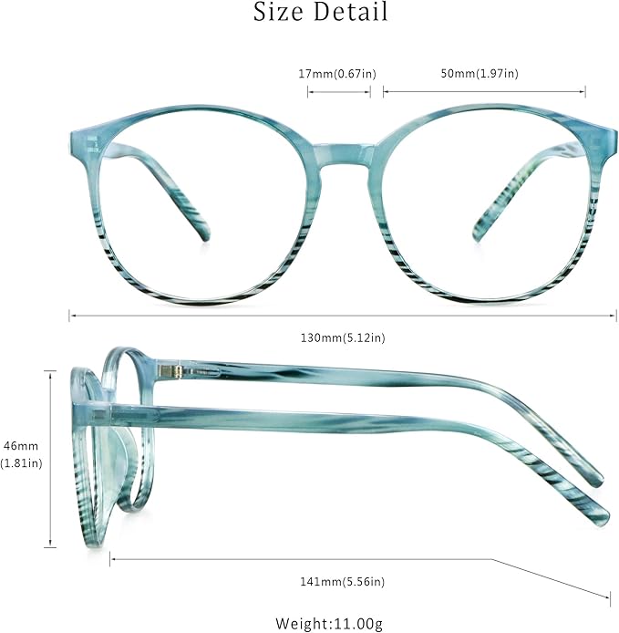 LifeArt Round Blue Light Blocking Glasses, Computer Glasses, Gaming Glasses, TV Glasses for Women Men (Striped Blue, 5.75 Magnification)