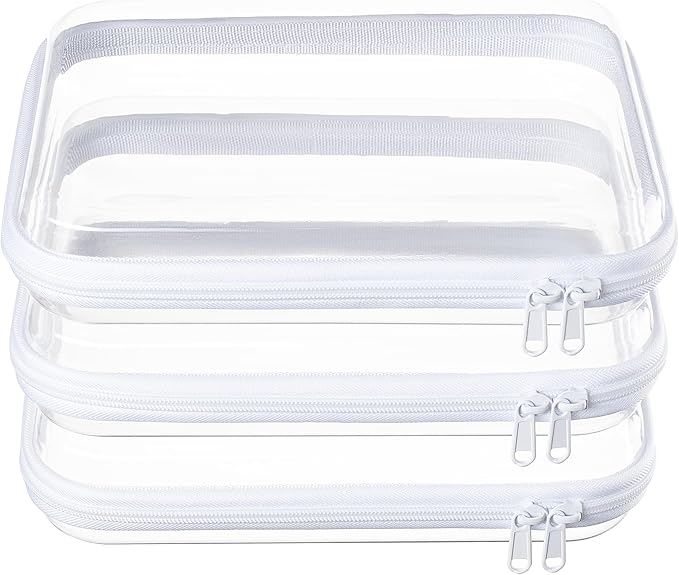 3-Pack Medium Clear Hard Shell Zipper Pouches, Clear Zipper Bags, Hard Case Pouches for Purse & Diaper Bag Organizer,and Travel Essentials（3M）
